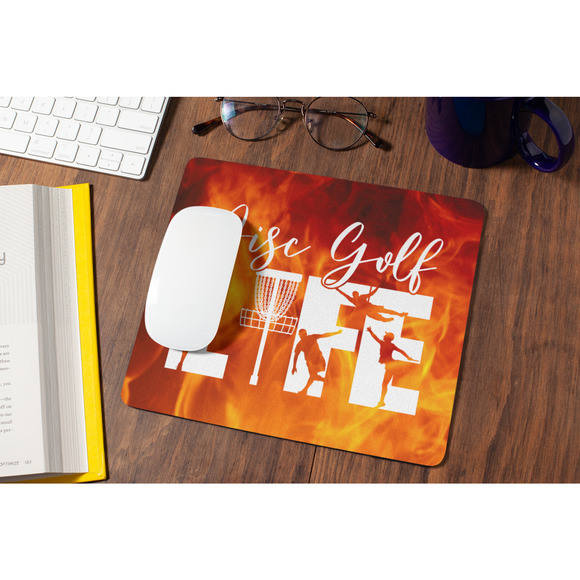 Disc Golf Life Mouse Pad Orange Flames Gaming Desk Mat Custom Gift - Picture 2 of 3